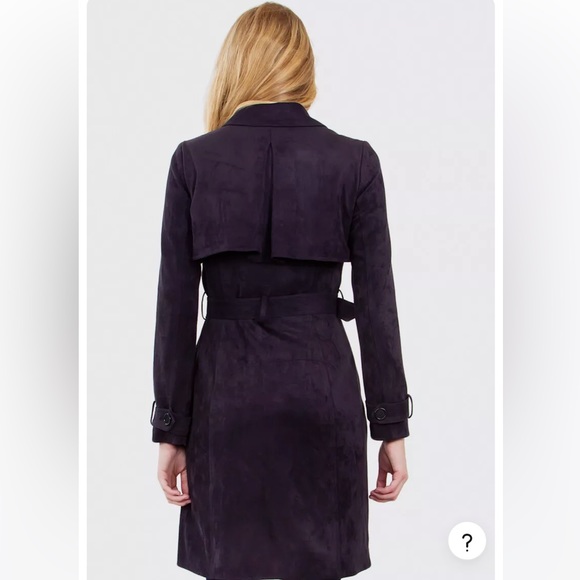 SugarLips faux suede navy trench coat - Picture 4 of 8